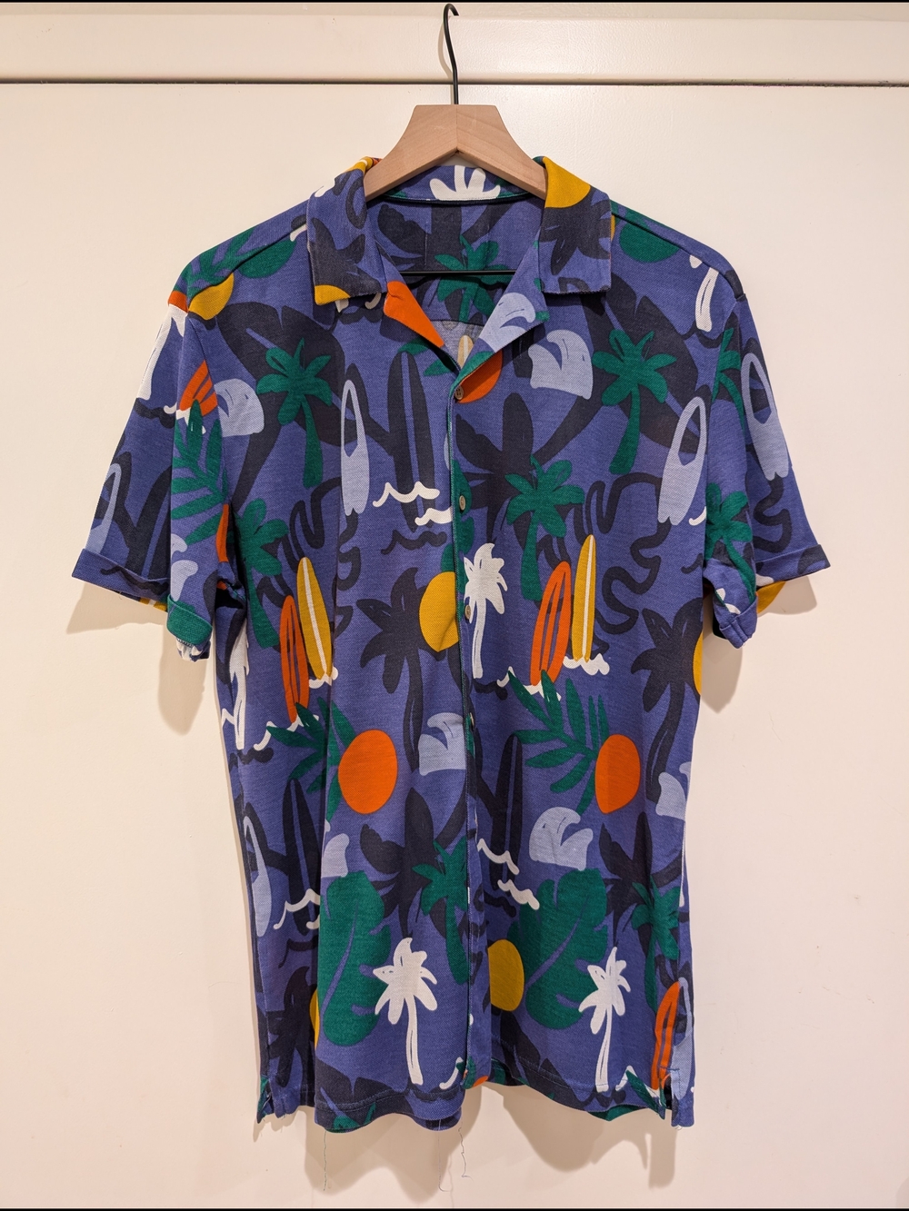 Men's Blue Tropical Print Short-Sleeve Shirt